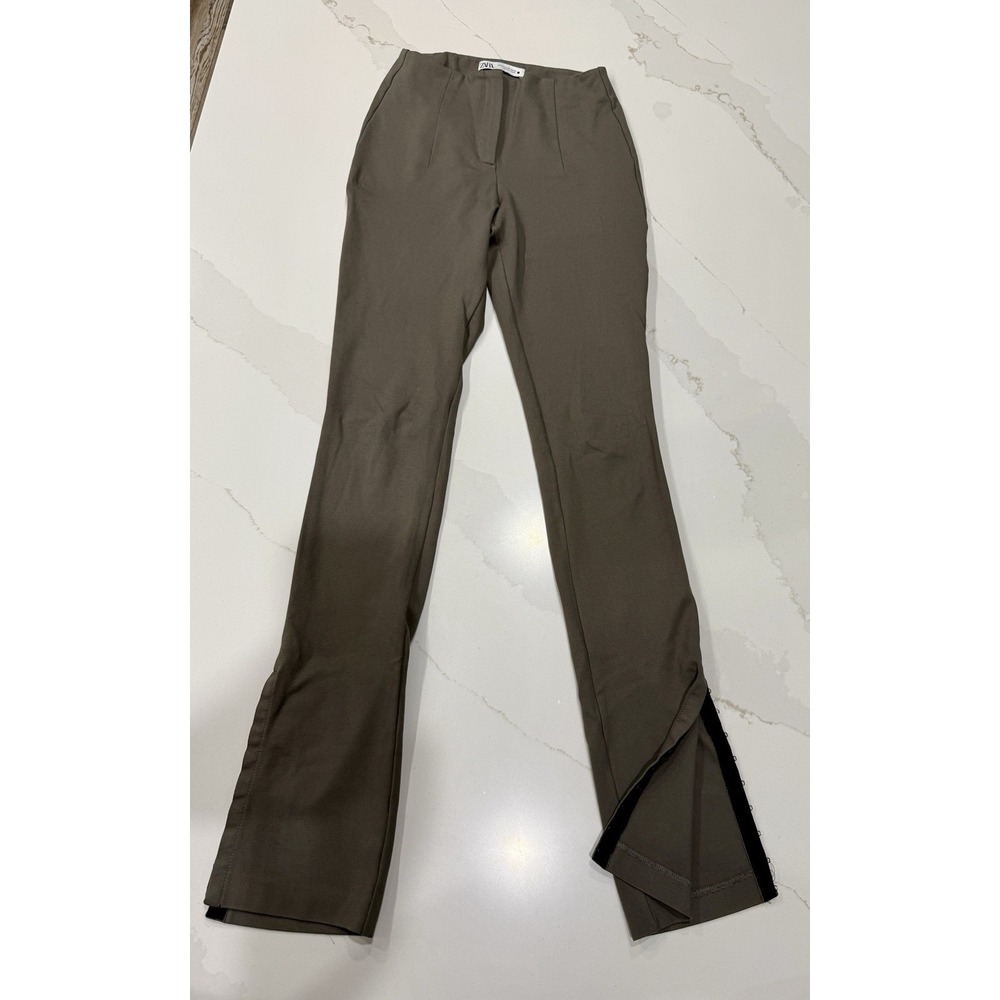 Zara Womens XS Charcoal Gray High Rise Pants Stretch Hook‎ & Eye Micro Flare Leg